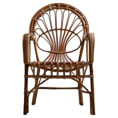 a brown rattan chair on a white background