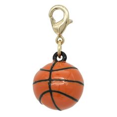 an orange and black basketball charm on a white background