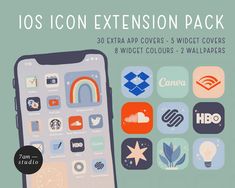 an iphone with icons on it and the text,'10 icon extension pack '