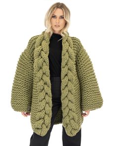 Think about the coziest, oversized, long, side-cut knitted coat and dream on! Our “Coat” is the ultimate outerwear obsession that will definitely keep the cold out and turn your style up for the most eye-catching looks. Keep things relaxed and casual during autumn and winter. This is a 100% Handmade piece in Greece. Please note that this unique item is being knitted by order (after you place your order) and it is a one-size, oversized, heavy knit. Our models height is 1,70cm in case you want to Military Color, Ribbed Scarf, Knit Coat, Mum Fashion, Classic Cardigan, Chunky Cardigan, Crochet Inspiration, Knitwear Fashion, Dream On