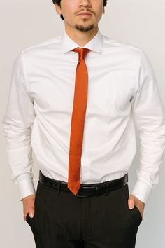 Classic Satin Tie | Spice - Baltic Born Business Satin Bow Tie, Business Tie With Satin Bow, Elegant Orange Suit And Tie Accessories For Formal Occasions, Elegant Orange Tie For Business, Classic Orange Tie For Business, Classic Orange Ties For Business, Solid Business Tie With Satin Bow, Orange Business Tie, Orange Standard Tie For Business