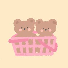 two teddy bears sitting in a basket on top of a pink blanket with the words happy valentine's day written below it