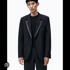 169$ 6815/967 Zara Black Tuxedo One Button Blazer Black Single Button Tuxedo For Winter, Designer Black Tuxedo For Winter, Designer Black Single Breasted Tuxedo, Designer Black Single-breasted Tuxedo, Tailored Black Tuxedo For Fall, Black Tuxedo For Fall, Luxury Black Tuxedo For Fall, Designer Black Blazer With Suit Collar, Designer Tailored Black Suit