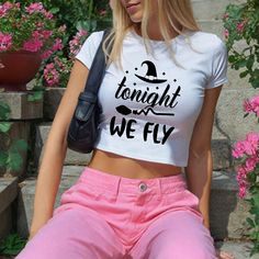 Tonight We Fly Baby Tee, Witchy Vibes Crop Top, Happy Halloween Tank Top Spooky Season Cropped, Fall Vibes Tee, Halloween Party Gifts, S318 🛍️👚🎉 WELCOME TO CUSTOM STYLE TEE! ️ Looking for high-quality, comfy shirts you can customize for special occasions or loved ones? You're in the right place! At Custom Style Tee, we're passionate about our craft and dedicated to providing a great shopping experience. Got any questions about our products? Don't hesitate to reach out--we'll get back to you quickly! 🛒 H O W T O O R D E R 1️⃣ Take a moment to review all product photos. 2️⃣ Choose your T-shirt size and color. Note that different styles may have slightly different shades of the same color due to brand variations. For exact color matching, we suggest selecting shirts from the same style (e White Halloween Letter Print Top, Spooky Fitted Tops For Halloween, Spooky Fitted Halloween Tops, Cute Halloween Tops With Letter Print, Fitted Halloween Tops With Letter Print, Fitted Halloween Top With Letter Print, Halloween Novelty Tops With Letter Print, Fitted Fun Halloween Tops, Fun Fitted Halloween Tops