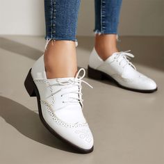 Shop White Women's Office Lace up Hollow out Wingtip Oxford Shoes color White for Anniversary, Going out, Hanging out with worldwide Free shipping & Free return. White Pumps Wedding, Ivory Heels Wedding, Zebra Print Shoes, Navy Blue Wedding Shoes, Blue Satin Heels, Royal Blue Wedding Shoes, Red Satin Heels, Navy Wedding Shoes, Cheetah Print Shoes