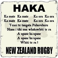 an old poster with the words haka and new zealand rugby written in black ink