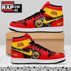 Guns N Roses Music Band Air Jordan 1 Shoes Sneaker Step into the world of rock music and street fashion with the Guns N Roses Music Band Air Jordan 1 Shoes Sneaker. This **limited edition** sneaker is an exhilarating collaboration between the iconic rock band Guns N Roses and Nike’s legendary Air Jordan line. As a testament to both **sneaker culture** and **band merchandise**, these shoes are more than just **athletic footwear**; they are a **fashion statement** that brings you the spirit Jordan Mid-top Fade-resistant Streetwear Shoes, Streetwear Fade-resistant Jordan Shoes, Fade-resistant Lace-up Jordan Shoes For Streetwear, Red Fade-resistant Custom Sneakers For Streetwear, Hip Hop Lace-up Sports Sneakers, Red High-top Custom Sneakers Fade-resistant, Fade-resistant Custom Sneakers With Round Toe For Streetwear, Fade-resistant Synthetic High-top Sneakers For Streetwear, Fade-resistant Round Toe Sneakers For Skateboarding