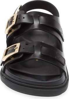 Birkenstock Cannes High Shine Exquisite Sandal (Women) | Nordstrom Leather Sandals With Rectangular Buckle, Luxury Double Strap Sandals With Tang Buckle, Leather Double Strap Slides With Buckle Closure, Modern Leather Slides With Buckle Closure, Luxury Slide Sandals With Leather Footbed, Leather Footbed Sandals With Rectangular Buckle, Luxury Leather Footbed Sandals With Tang Buckle, Leather Double Strap Footbed Sandals With Heel Loop, Luxury Open Toe Footbed Sandals With Leather Sole