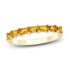 Make your celebration sparkle with this sunny citrine stackable ring. 10K yellow gold Seven baguette-cut natural citrines—the birthstone of November—are set east-to-west Mix and match with other gemstone rings as a way to honor loved ones' birthdays (sold separately) 14k Yellow Gold Topaz Ring With Baguette Cut, Yellow Gold Citrine Baguette Cut Ring, Yellow Gold Citrine Rings In Baguette Cut, Gold Citrine Baguette Cut Ring, Yellow Gold Birthstone Ring With Baguette Cut, Yellow Gold Baguette Gemstone Jewelry, Yellow Gold Baguette Cut Birthstone Ring, Yellow Gemstone Jewelry, November Birthstone Ring