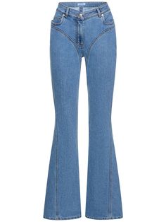 Front button and concealed zip closure. Belt loops. Back logo patch detail. Five pockets. Model is wearing a size38 Mugler Jeans, Latest Jeans, High Rise Denim, Mid Rise Jeans, Straight Jeans, Flare Jeans, Straight Leg Jeans, White Jeans, Stylish Outfits