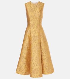 Mara floral embossed jacquard midi dress in gold - Emilia Wickstead | Mytheresa Luxury Gold Midi Dress For Evening, Gold A-line Silk Dress, Evening Floral Jacquard Midi Dress, Gold Luxury Midi Dress For Formal Occasions, Luxury Gold Midi Dress For Formal Occasions, Luxury Gold Midi Dress For Formal Events, Evening Floral Print Jacquard Midi Dress, Evening Jacquard Midi Dress With Floral Print, Gold Silk Midi Dress For Formal Occasions