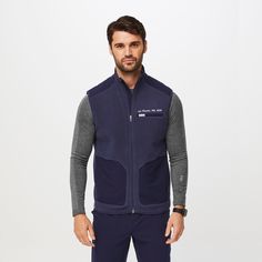 Official FIGS® Outerwear. Get Free Shipping On Orders $50+! | FIGS Mens Navy On-Shift™ - Fleece Vest Vests Mens, Fleece Vest, Mens Navy, Range Of Motion, Recycled Fabric, Anti Wrinkle, Fig, Vest Jacket, Rib Knit