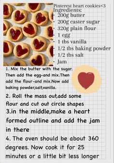 an info sheet with instructions to make heart shaped cookies