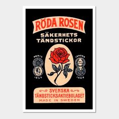 the label for roda rose sakerheis tandsticktor