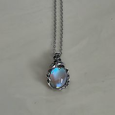 Beautiful New Oval Iridescent Stone In A Silver Ornate Setting On A 22” Adjustable Chain. Moon Stone Necklace Crystals, Opalite Necklace, Cute Animal Quotes, Mood Stone, Boy Celebrities, Amulet Necklace, Crystal Necklaces, Pretty Stuff, Stone Pendant Necklace