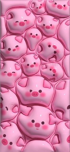 many pink pig heads are arranged in the shape of a wallpaper with black dots