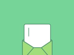 an envelope with a white paper sticking out of it's front pocket, on a green background