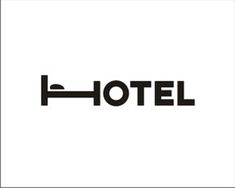 the word hotel written in black on a white background