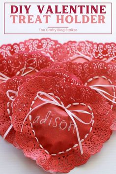 valentine's day treat holder made with crochet doily