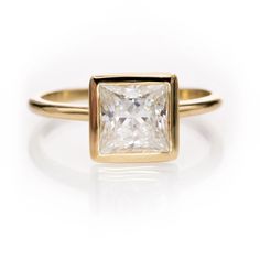 Emma Solitaire Ring - Square Brilliant / Princess Cut Moissanite Bezel Low Profile Bezel Set Engagement Ring, Bezel Set Engagement Ring, Princess Cut Moissanite, Bezel Engagement Ring, Princess Cut Engagement Rings, Princess Cut Rings, Forever One Moissanite, Bezel Ring, Winter Weddings