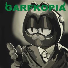 a black and white photo of a cartoon character with the words garbrokia on it