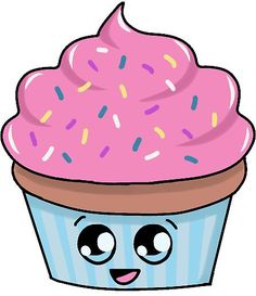 a cartoon cupcake with pink frosting and sprinkles