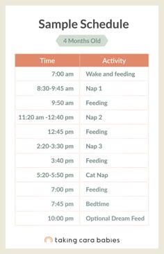 the sample schedule for each child's birth and baby's nap time activities