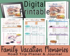 the family vacation memories road trip planner and journal with text overlay that reads digital printable