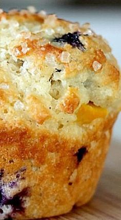 a close up of a muffin on a table