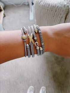 David Yurman Bracelet Stack Ideas, David Yurman Gold Bracelet Stack, Yurman Bracelet Stack, David Yurman Stacked Bracelets, David Yurman Bracelet Stack, Bracelet Stack Ideas, Gold Bracelets Stacked, David Yurman Ring, David Yurman Bracelet