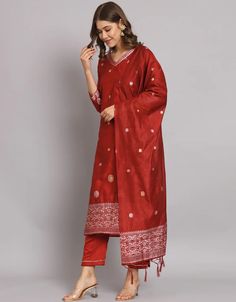 Trendy Fashioner Readymade Suit Collection Processing Time : 20-25 Business Days Work : Printed & Embroidered Work Fabric:Top : Cotton Silk Bottom : Cotton Silk Dupatta : Chanderi Cotton Silk Color:Top : Maroon Bottom : Maroon Dupatta : Maroon Note : Properly care for your clothing by following care instructions Salwar Kameez Mens, Maroon Dupatta, Silk Pant Suit, Patiyala Dress, Lehenga Suit, Suit Collection, Silk Bottoms, Abaya Dress, Salwar Kameez Designs