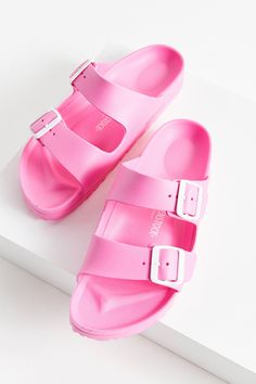 Birkenstock Arizona EVA Sandal | Urban Outfitters Comfortable Pink Footbed Sandals With Textured Sole, Comfortable Pink Footbed Sandals With Textured Footbed, Comfortable Pink Textured Footbed Sandals, Casual Sport Sandals For Swimming, Pink Summer Clogs With Cushioned Footbed, Summer Pink Clogs With Cushioned Footbed, Summer Beach Clogs With Arch Support, Pink Beach Clogs For Summer, Pink Summer Beach Clogs