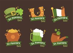 st patrick's day emblems with beer and irish symbols on brown background illustration