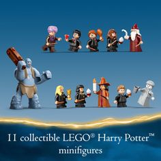 the lego harry potter minifigurs are all lined up in different poses and sizes