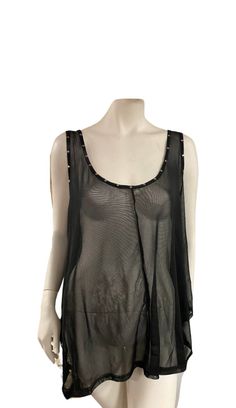 This Black Mesh tank  Top is perfect for layering, features studded front neckline and armhole  Size small/medium (oversized bigger size could rock just won't be as oversized on large/ Xlarge more fitted )  Made in Philadelphia. Soft nylon /spandex blend lace. Edgy Black Mesh Top For Club, Fitted Mesh Tops In Grunge Style, Black Sheer Mesh Top Gothic Style, Edgy Stretch Sheer Mesh Top, Edgy Sheer Stretch Mesh Top, Edgy Sheer Top For Club, Sheer Stretch Mesh Top In Edgy Style, Sheer Sleeveless Top For Night Out, Punk Style Tank Top For Spring Party