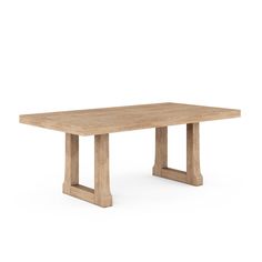 a wooden table with two legs and a square shaped base on the top, against a white background