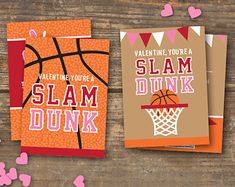 three valentine's day cards with basketballs on them