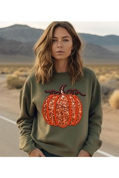 FAUX EMBROIDERY AND SEQUINS PUMPKIN,THANKSGIVING UNISEX FLEECE SWEATSHIRT,GRAPHIC TEE,GRAPHIC TSHIRTS,TSHIRTS,TEES50%COTTON,50%POLYESTERNICARAGUA Style: casual Fit: oversized Neck Line: round neck Sleeve: long sleeve Lining: no Made In: NicaraguaSize Measurement (inch): S: 38.0 (Bust), 20.0 (Waist), 20.0 (Hips), 27.0 (Length) M: 42.0 (Bust), 22.0 (Waist), 22.0 (Hips), 28.0 (Length) L: 46.0 (Bust), 24.0 (Waist), 24.0 (Hips), 29.0 (Length) XL: 50.0 (Bust), 26.0 (Waist), 26.0 (Hips), 30.0 (Length) Green Fleece Sweatshirt For Fall, Green Long Sleeve Sweatshirt For Fall, Green Sweatshirt For Fall, Fall Fleece Sweater With Letter Print, Fall Fleece Sweater, Green Fall Sweatshirt, Sequin Pumpkin, Faux Embroidery, Closet Candy Boutique