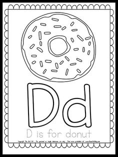 the letter d is for donut coloring page with an image of a doughnut