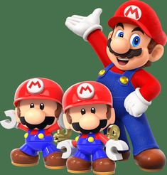 three super mario brothers are standing next to each other