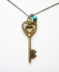 Skeleton Key Necklace Heart Key Necklace Key by RobertaValle, $13.00 Skeleton Key Jewelry, Key Necklaces, Skeleton Key Necklace, Skeleton Keys, Old Keys, Vintage Key, Key Jewelry, Mens Necklace, Antique Keys