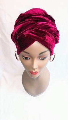 Easy-to-wear plain double hand velvet turban QUALITY: Made from velvet  COLORS: (Other colors available are 2 oranges, 1 royal blue, 1 black, 1 dark brown, 1 white and 1 coral) CAP STYLE: Beautiful pleated velvet cap with 2 long tails/hands that can be styled as above to create the look in the wine colored image when your hair is in a bun or any other way as you please without a bun. PRODUCT UNIQUENESS: this lovely cap is extremely easy to wear for stylish on-the-go ladies and women, simple for Turbans For Women, Velvet Turban, Cap Style, Velvet Color, Long Tail, Turbans, Wine Colored, American Horror, Colour Images