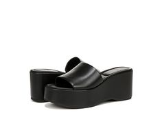 Vince Polina - Women's Sandals : Black Leather : Define casual elegance in utmost poise wearing the Vince Polina Sandals. The slip-on footwear features leather upper and lining construction with padded foam insole for all-day comfort. Platform heels. Open toe silhouette. Rubber outsole. Imported. Measurements: Heel Height: 3 1 8 in Weight: 8.5 oz Product measurements were taken using size 7, width M. Please note that measurements may vary by size. Leather Platform Sandals, Leather Slide Sandals, Slides Shoes, Leather Slides, Sandals Black, Casual Elegance, Platform Heels, 8 M, Women's Sandals