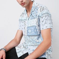 Brand New But Did Not Fit Boyfriend. Mens Bandana, Bandana Shirt, Forever 21 Shirts, Paisley Bandana, Baby Blue Color, Baby Blue Colour, Boyfriend Fit, Casual Shirts For Men, Casual Button Down Shirts