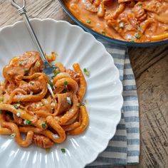 a plate of pasta with meat and sauce