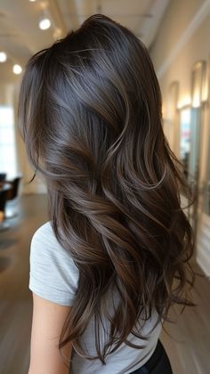 Gorgeous trendy hairstyle ideas for long hairs | Cute and easy hairstyle Layers For Long Hair Dark Brown, Super Subtle Balayage, Medium Length Haircut Dark Brown With Highlights, Natural Lowlights For Brown Hair, Natural Balayage For Dark Brown Hair, Dark Brown Hair With Dimension Natural, Espresso Brown Hair With Highlights, Dark Natural Hair Color Ideas, Natural Brunette Hair Color