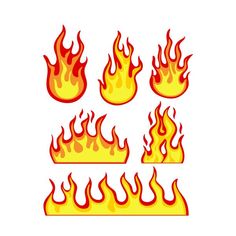 a set of fire flames on a white background