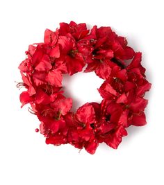 a red flower wreath on a white background