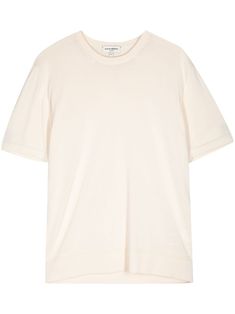 cream white cotton blend knitted construction crew neck short sleeves ribbed cuffs and hem Cream Tshirt, Cream Relaxed Fit T-shirt With Short Sleeves, Cream Cotton Crew Neck T-shirt, Affordable Cream Cotton T-shirt, Luxury Cream Short Sleeve T-shirt, Cream Soft-washed Short Sleeve T-shirt, Men Cream, T Shirt Vest, White Cotton