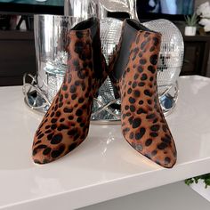 Brand New Joie Ankle Booties Chic High Ankle Brown Heels, Chic Brown High Ankle Heels, Chic Brown Almond Toe Boots, Brown Ankle Heeled Boots For Party, Leopard Print Boots For Fall Party, Brown High Ankle Heels For Fall, Brown Low Heel Chelsea Boots For Fall, Chic Brown Boots With Stacked Heel, Chic Brown Boots Medium Width